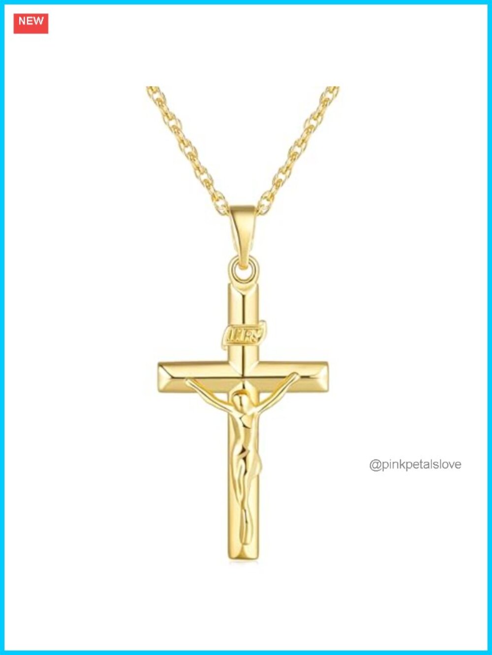 14K Gold Plated Cross Necklace Twisted Chain Crucifix Pendant Women